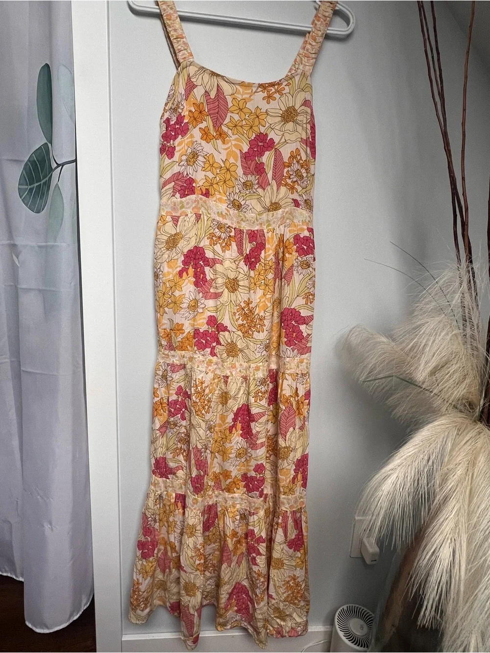 Dex Floral Tiered Maxi Dress in Cream, Pink and Mustard - Picture 2 of 7